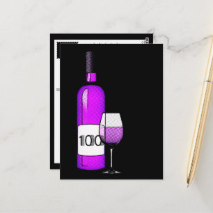 100. Geburtstag halftone Weinflasche & Glas Postkarte