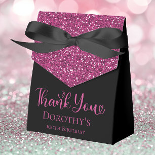 100. Geburtstag Hot Pink Glitter Schwarz Danke Geschenkschachtel