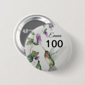 100. Geburtstag Hübscher Vogel-Blume Button (Vorne & Hinten)