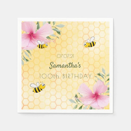 100. Geburtstag Hummeln Honigwaben gelbe Blüte Serviette (Vorderseite)