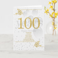 100. Geburtstag in Tagen Wochen Minuten mit Namen