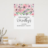 100. Geburtstag Lila rosa Wildblume Begrüßungszeic Poster (Küche)