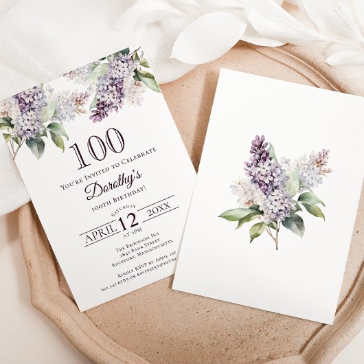 100. Geburtstag Lila Spring Lilac Blume Einladung