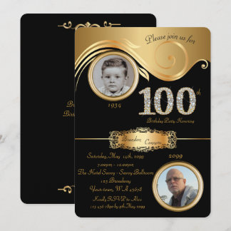 100. Geburtstag Mann 100., eleganter Deko, schwarz Einladung