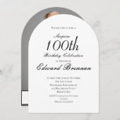 100. Geburtstag männlich Stilvolles Foto Monogram Einladung (Vorne/Hinten)