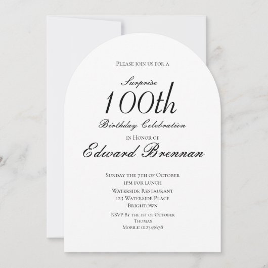 100. Geburtstag männlich Stilvolles Foto Monogram Einladung (Vorderseite)