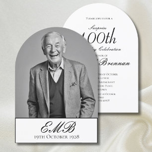 100. Geburtstag männlich Stilvolles Foto Monogram Einladung