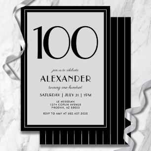 100. Geburtstag Modern Minimalist Herren Schwarz G Einladung