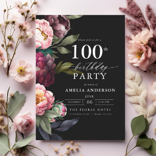 100. Geburtstag Modern Moody Burgundy Blush Bloral Einladung