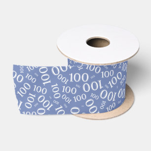 100. Geburtstag Moderne Zahlenfolge Weiß/Blau Satinband