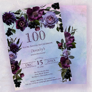 100. Geburtstag Moody Lila Gothic Blume Einladung