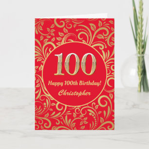 100. Geburtstag Muster Rot und Gold Floral Karte