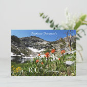 100. Geburtstag, Name, Berge, Wildblumen Einladung (Stehend Vorderseite)
