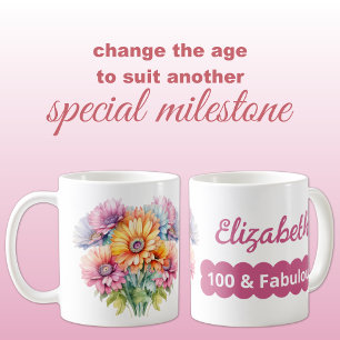 100. Geburtstag Name Gerbera Blumen rosa Kaffeetasse