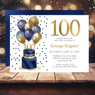 100. Geburtstag Navy Blau Ballon Torte Einladung