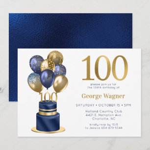 100. Geburtstag Navy Blau Ballon Torte Einladung