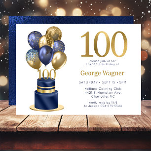 100. Geburtstag Navy Blue Balloon Cake Einladung