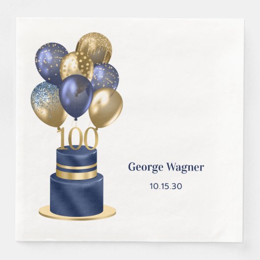 100. Geburtstag Navy Blue Balloon Cake Serviette (Vorderseite)