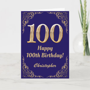 100. Geburtstag Navy Blue und Gold Glitzer Frame Karte