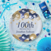 100. Geburtstag Navy Gold Ballons Party Pappteller (Party)