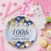 100. Geburtstag Navy Gold Ballons Party Pappteller (Party)