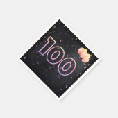 100. Geburtstag Neon-Zeichen auf Black Napkins Serviette (Ecke)