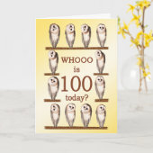 100. Geburtstag, neugierige Eulen Karte (Gelbe Blume)