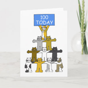 100. Geburtstag Niedlicher Cartoon Katzen Karte