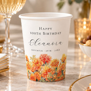 100. Geburtstag November-Geburtsblume Chrysantheme Pappbecher