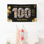 100. Geburtstag Nummer 100 Fotocollage Schwarz Gol Banner (Insitu)