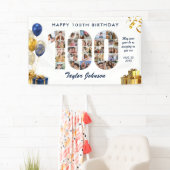 100. Geburtstag Nummer 100 Fotocollage Weiß Gold Banner (Insitu)