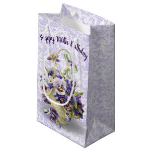 100. Geburtstag Pansy Basket on Lace Kleine Geschenktüte