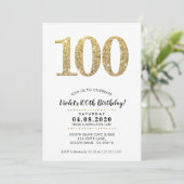100. GEBURTSTAG PARTY INVITE Moderner Glitzer Einladung (Stehend Vorderseite)