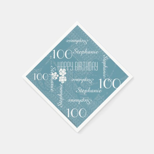 100. Geburtstag Party Name Pastel Blue Floral Pape Serviette (Ecke)