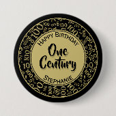 100. Geburtstag Party Nummer Muster Gold und Schwa Button (Vorderseite)