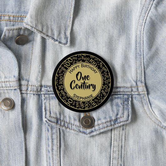 100. Geburtstag Party Nummer Muster Gold und Schwa Button (Beispiel)