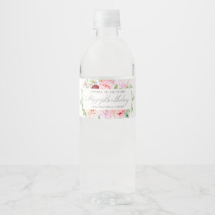 100. Geburtstag Party Rosa Blumen Wasserflasche Wasserflaschenetikett