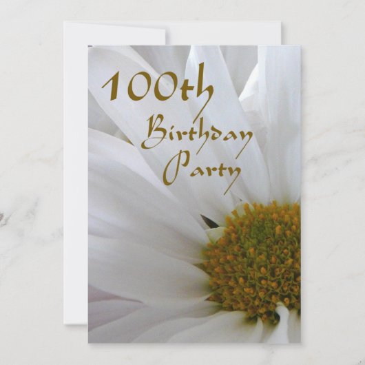 100. Geburtstag Party-White Daisy Einladung (Vorderseite)