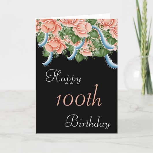 100. Geburtstag Peach Rose Happy Birthday Card Karte (Vorderseite)
