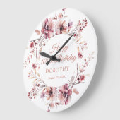 100. Geburtstag Personalisiert Burgundy Pink Flora Große Wanduhr (Winkel)