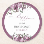 100. Geburtstag Personalisiert Elegante Lila Blume Runder Pappuntersetzer (Vorderseite)