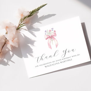 100. Geburtstag Pink Bow Wildblume Custom Flat Dankeskarte