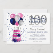 100. Geburtstag Pink Cake Einladung (Vorderseite)