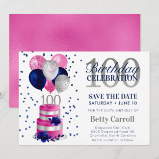 100. Geburtstag Pink Cake Save the Date Einladung