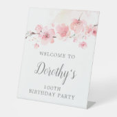 100. Geburtstag Pink Cherry Blossom Floral Sockelschild (Vorderseite)