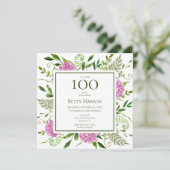 100. Geburtstag Pink Hydrangeas Einladung (Stehend Vorderseite)