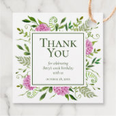 100. Geburtstag Pink Hydrangeas Vielen Dank Geschenkanhänger (Rückseite)