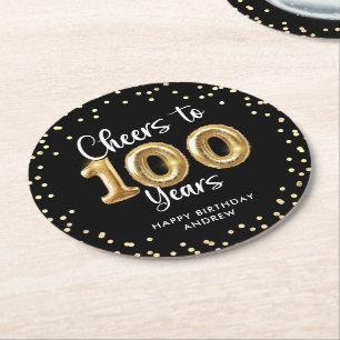 100. Geburtstag Prost auf 100 Jahre Schwarzes Gold Runder Pappuntersetzer