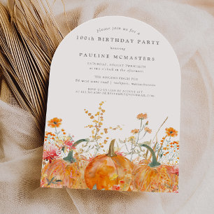 100. Geburtstag Pumpkin Wildblume Fall Wasserfarbe Einladung