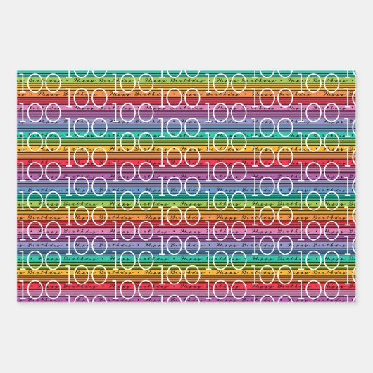 100. Geburtstag Regenbogenstreifen Geschenkpapier Set (Vorderseite 2)
